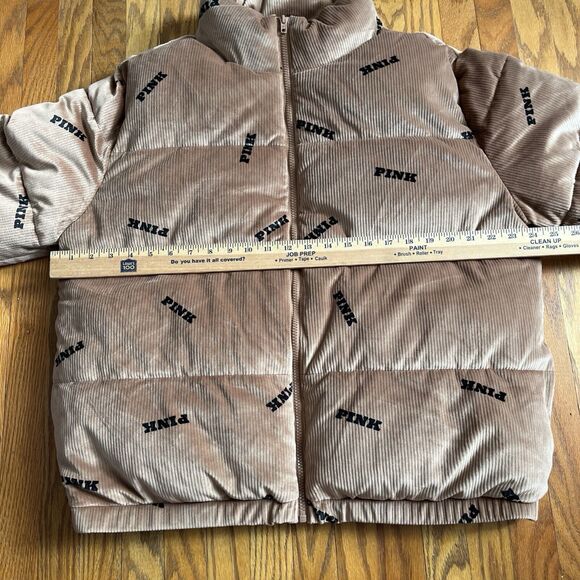 Victoria's Secret Pink Rib Velour Crop Puffer Jacket Color Caramel Woman’s XL - Picture 4 of 9